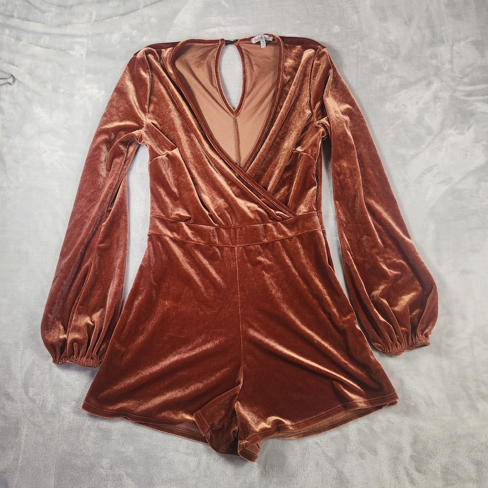 Charlotte Russe Copper Crushed Velvet Sexy Long‎ Sleeve Romper M Y2K Festival